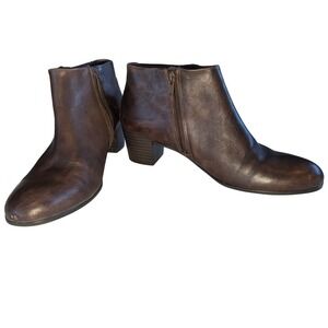 ECCO Caramel Brown Leather Block Heel Ankle Boots Side Zip Womens 39 US 8-8.5